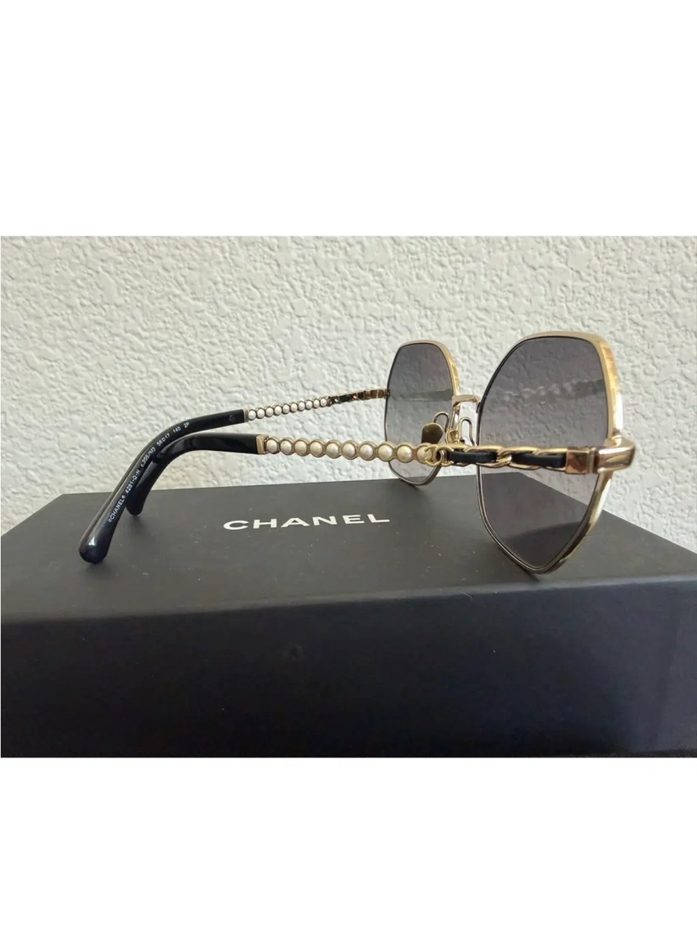 Chanel Pearl Chain Hexagonal Sunglasses Gold & Brown Sunglasses worn twice